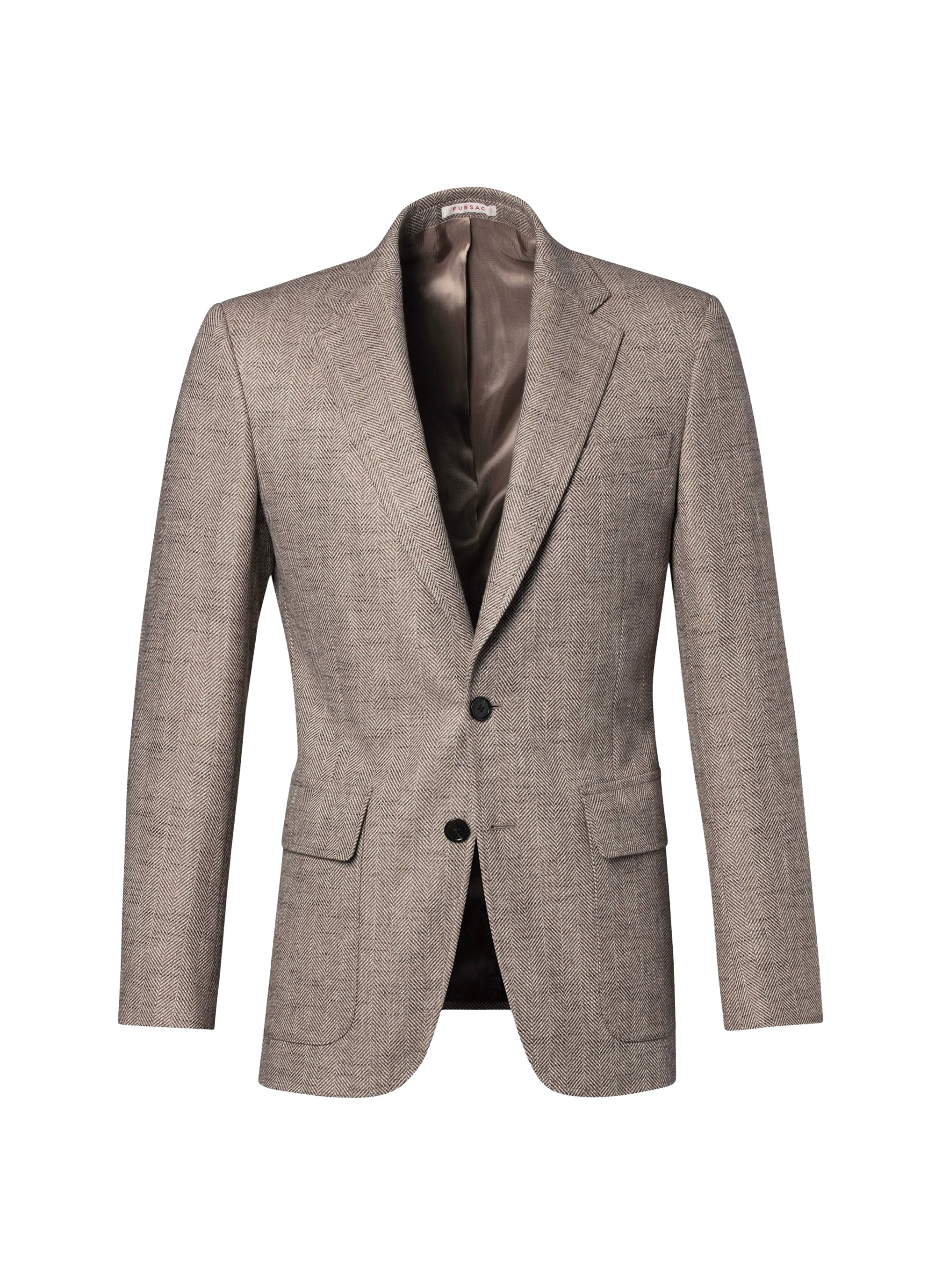 Fitted herringbone wool jacket - Ficelle