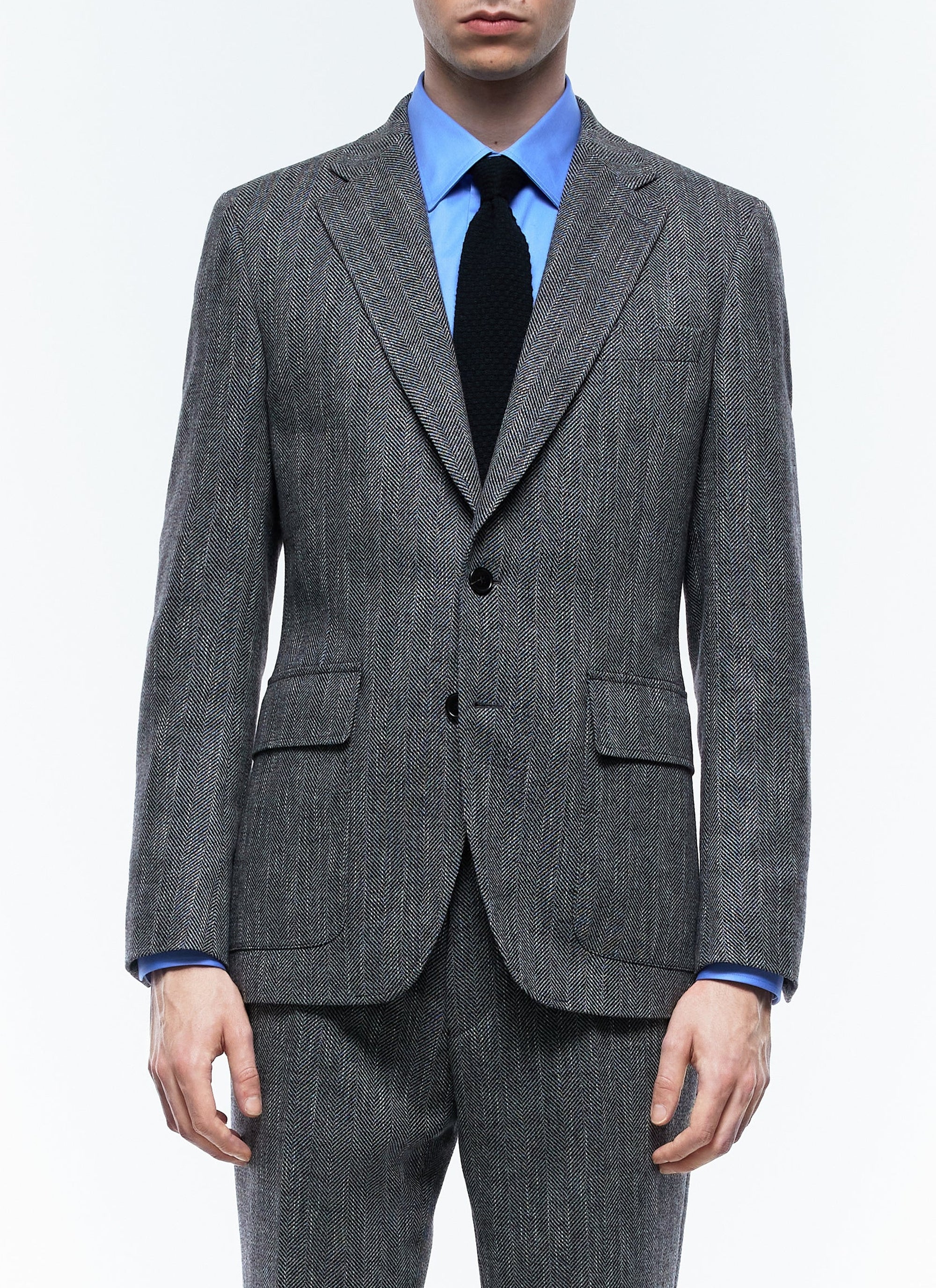 Tailored wool herringbone jacket - Steel