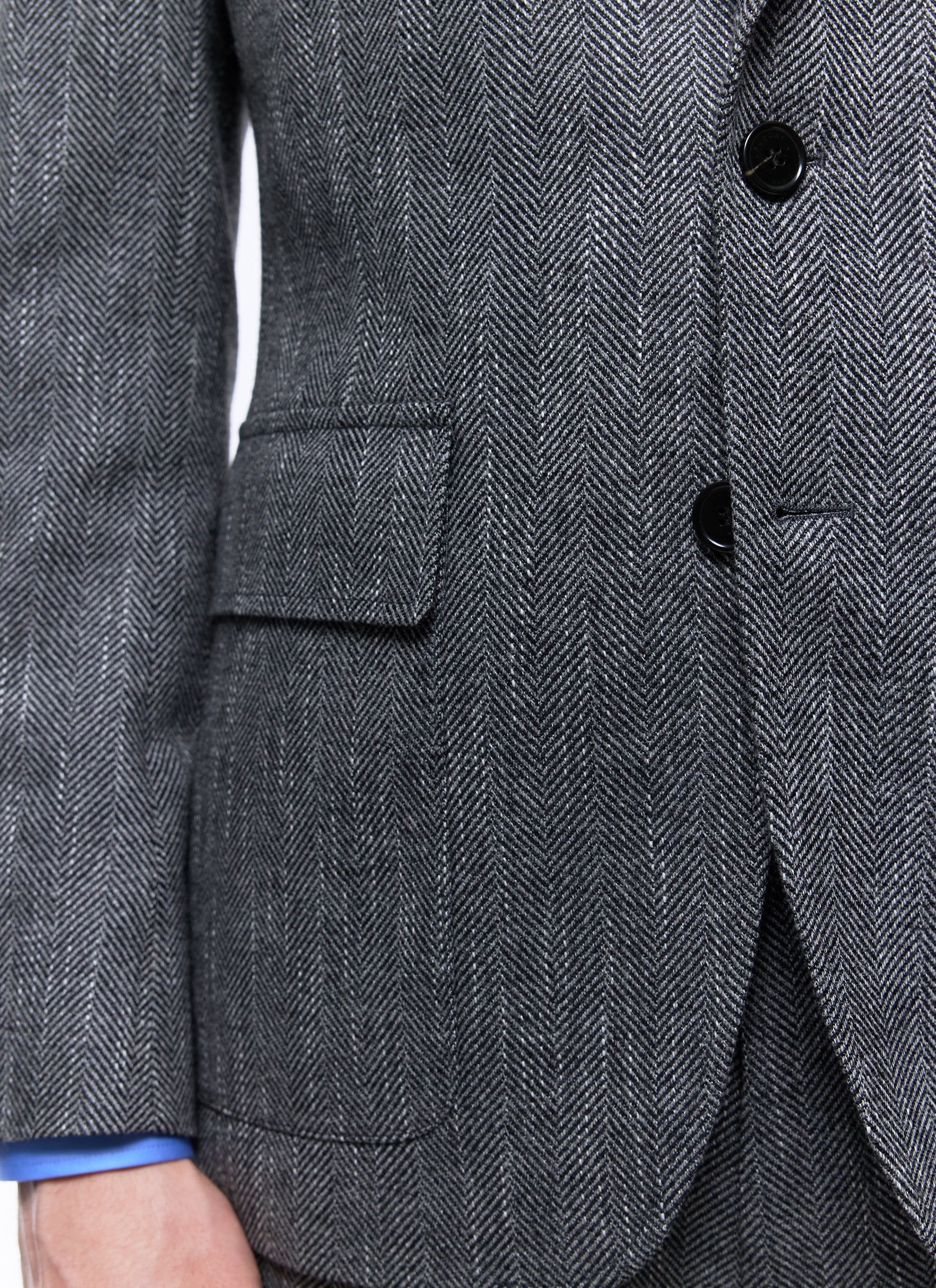 Tailored wool herringbone jacket - Steel