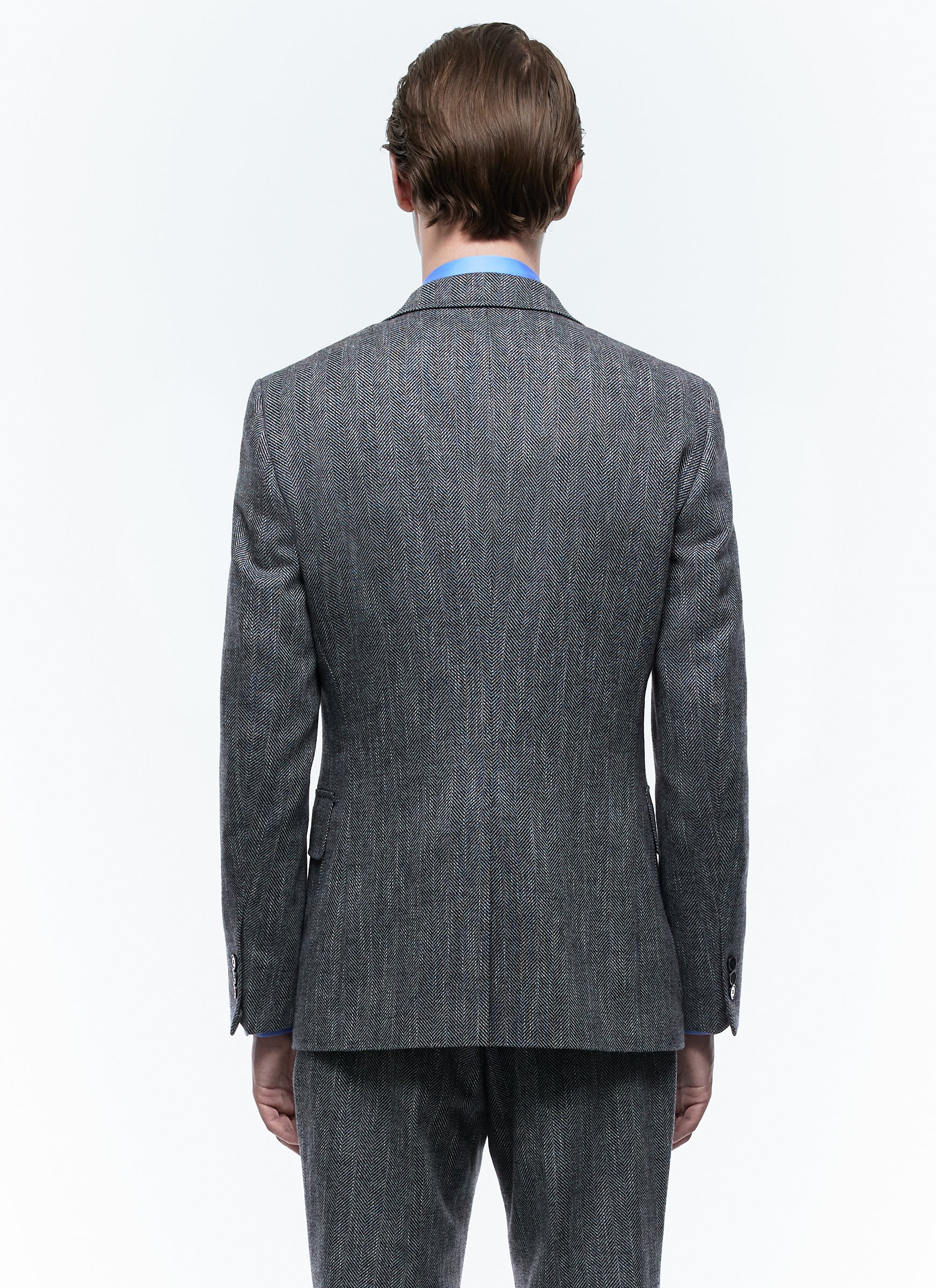 Tailored wool herringbone jacket - Steel