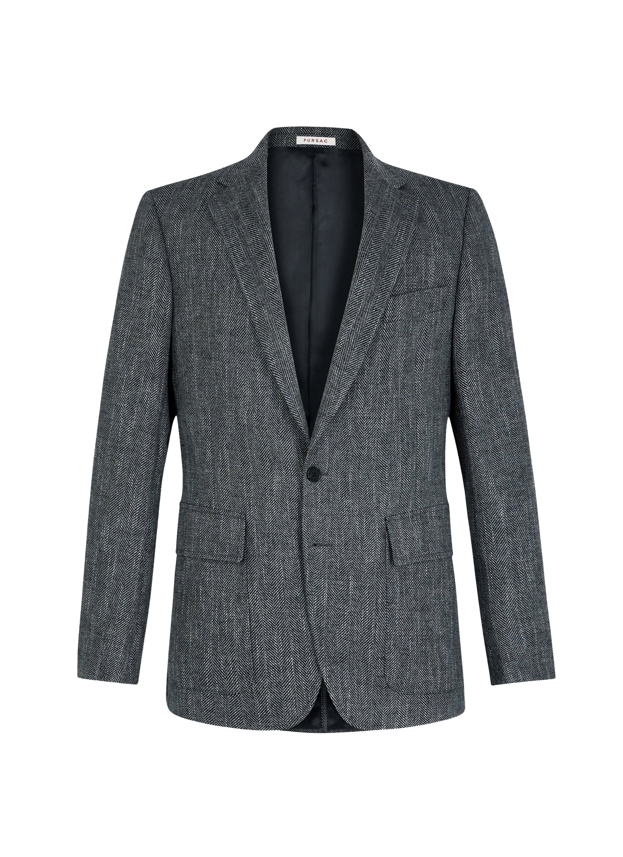 Tailored wool herringbone jacket - Steel