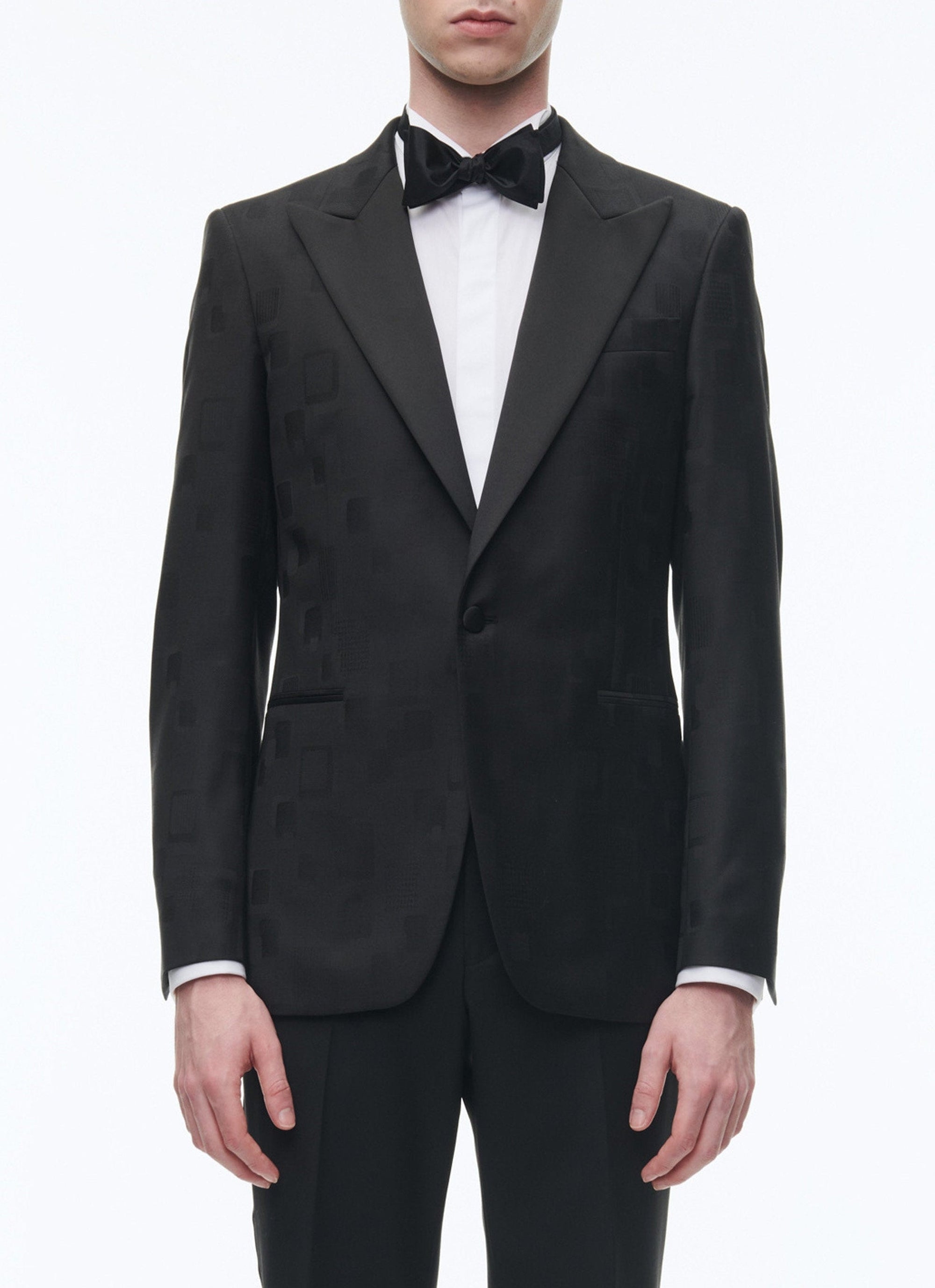 Tuxedo jacket in wool jacquard - Black