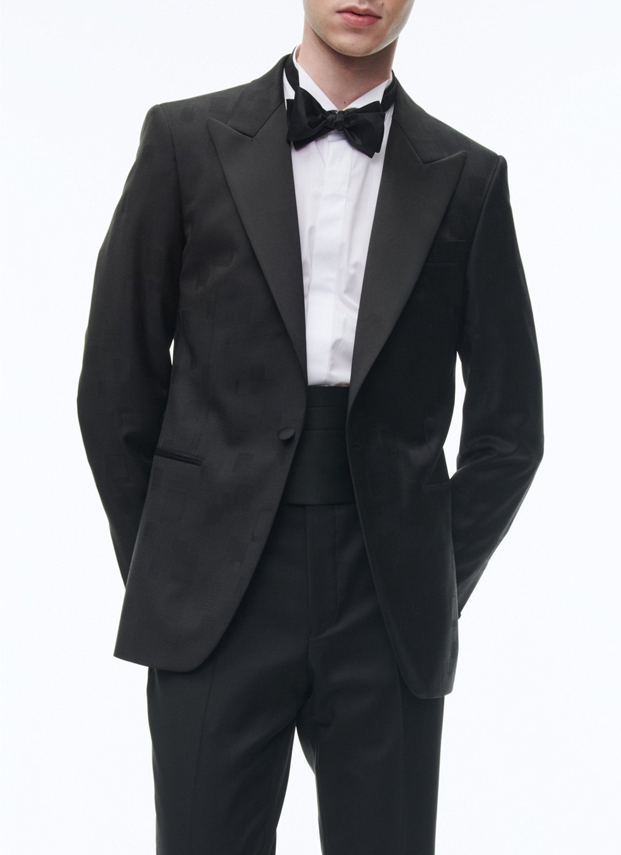 Tuxedo jacket in wool jacquard - Black