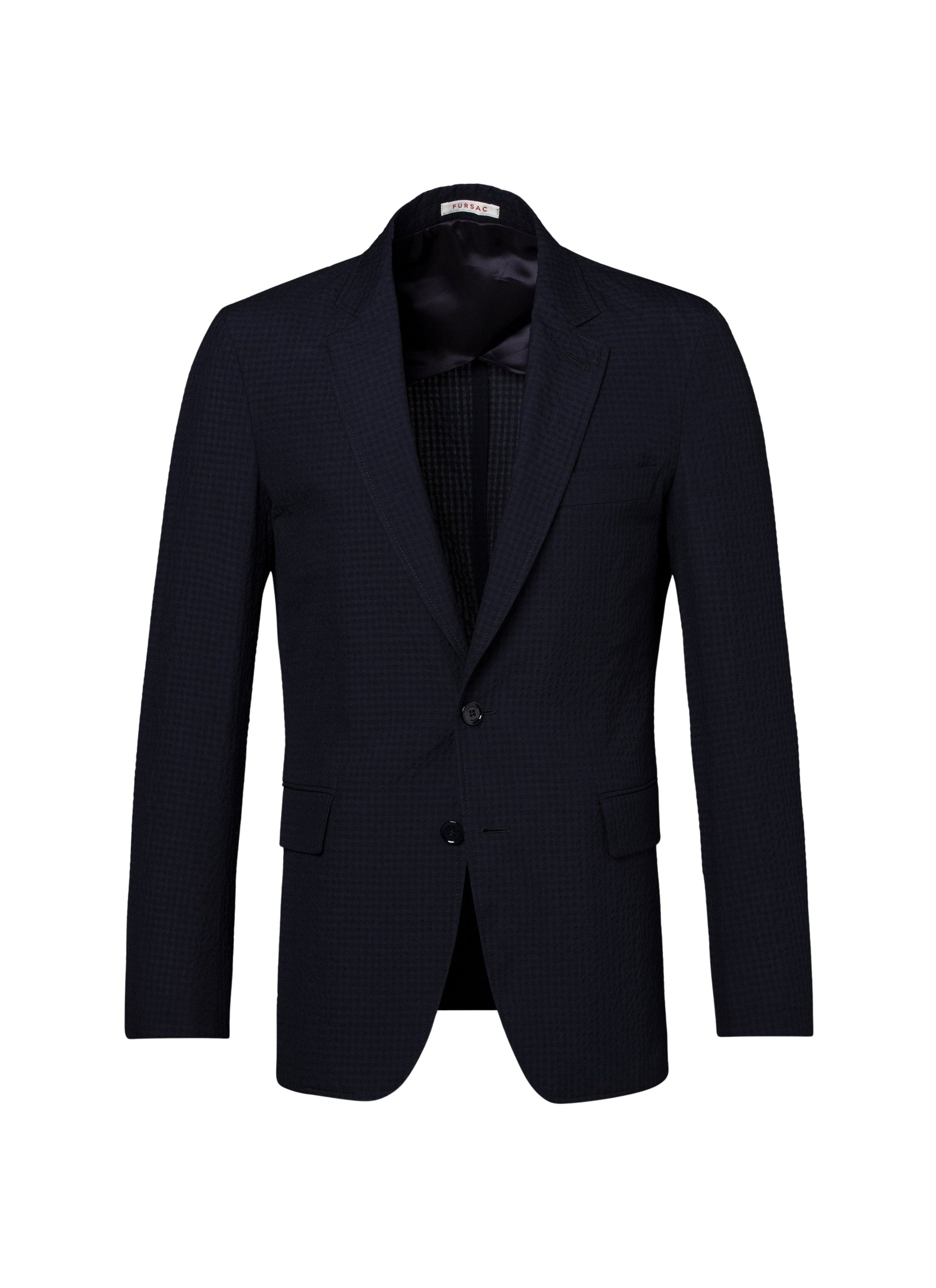 Veste de costume droite en laine texturée - Marine