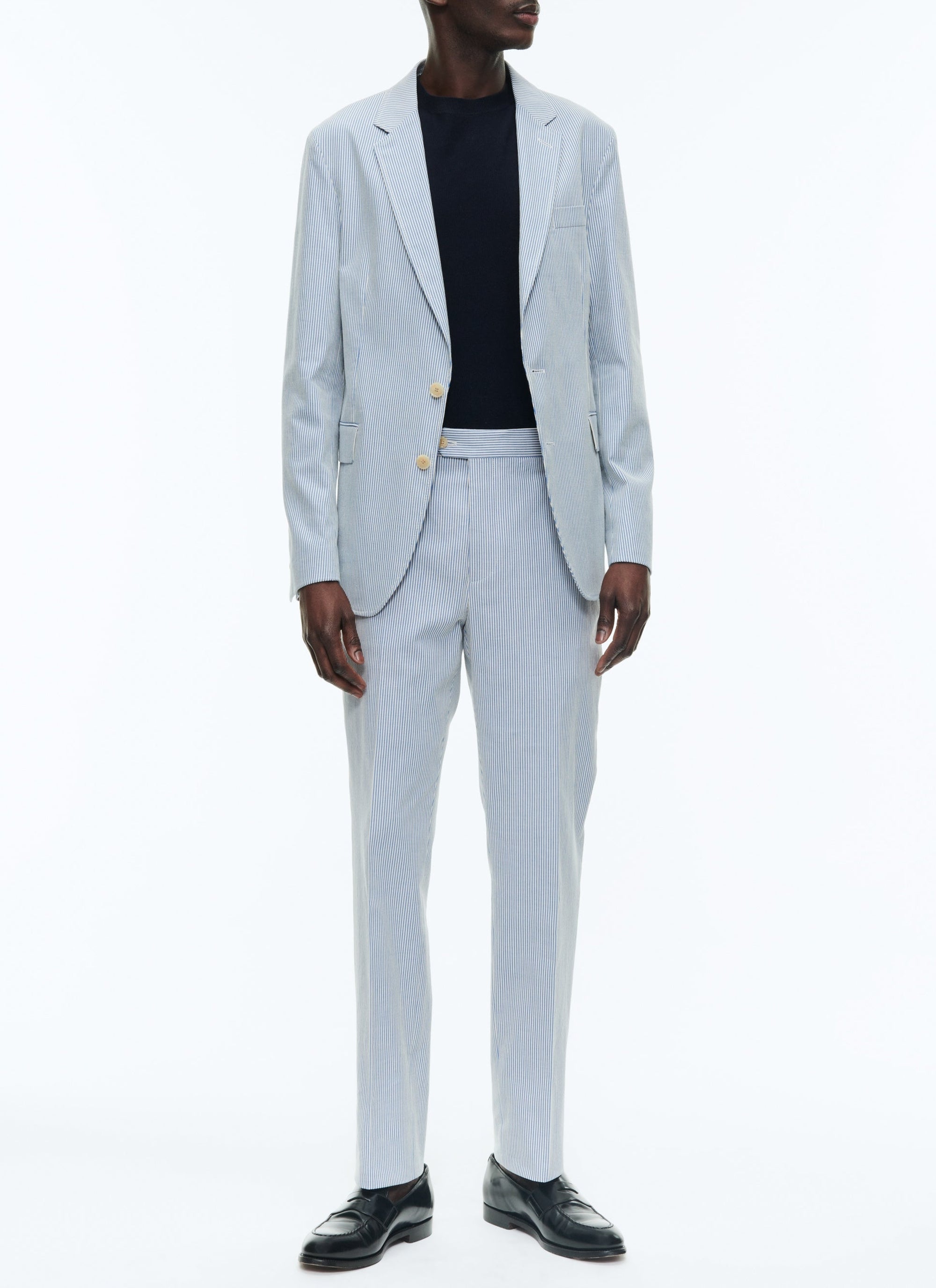 Straight jacket in striped cotton canvas - Light Blue