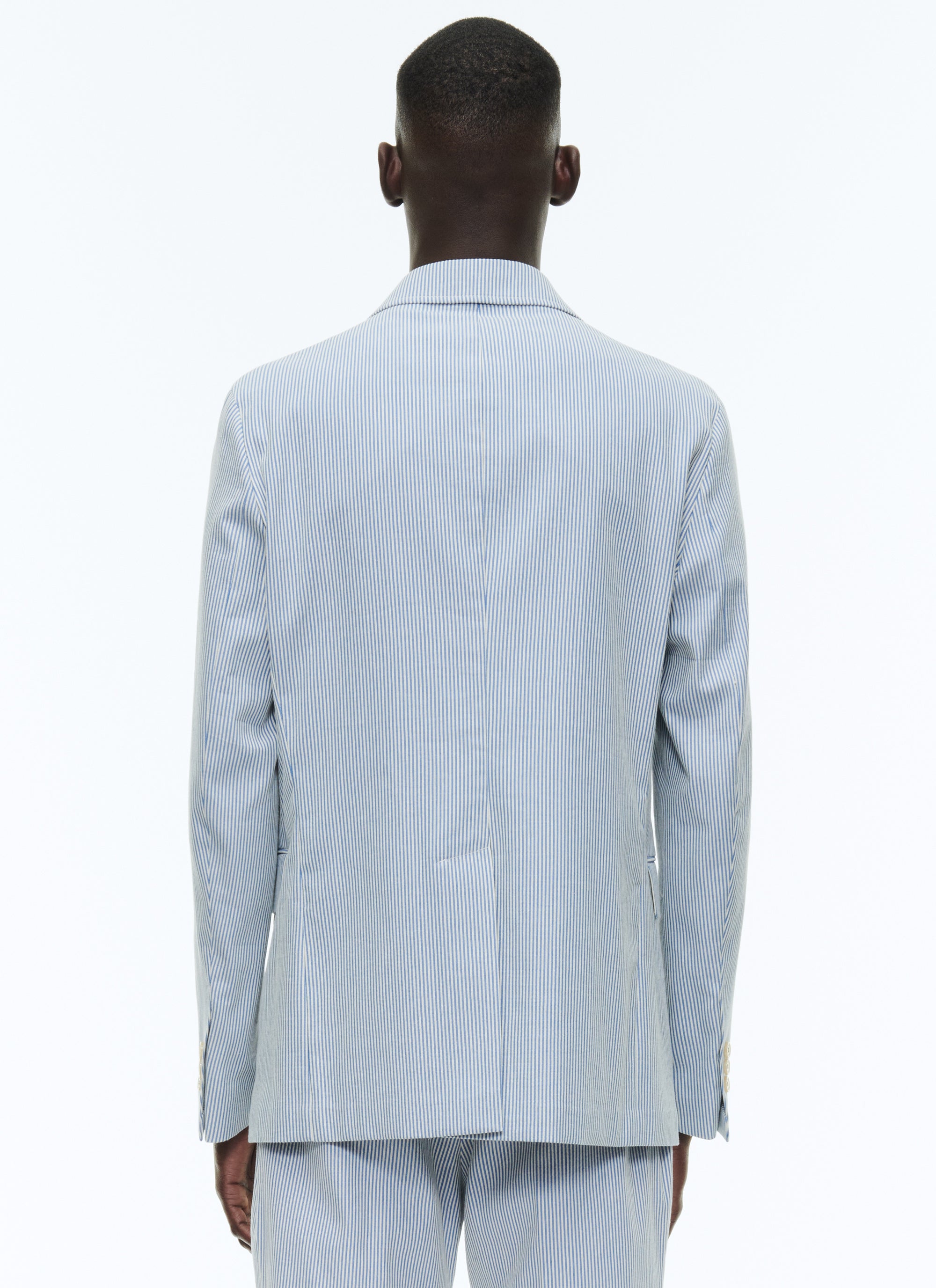 Straight jacket in striped cotton canvas - Light Blue