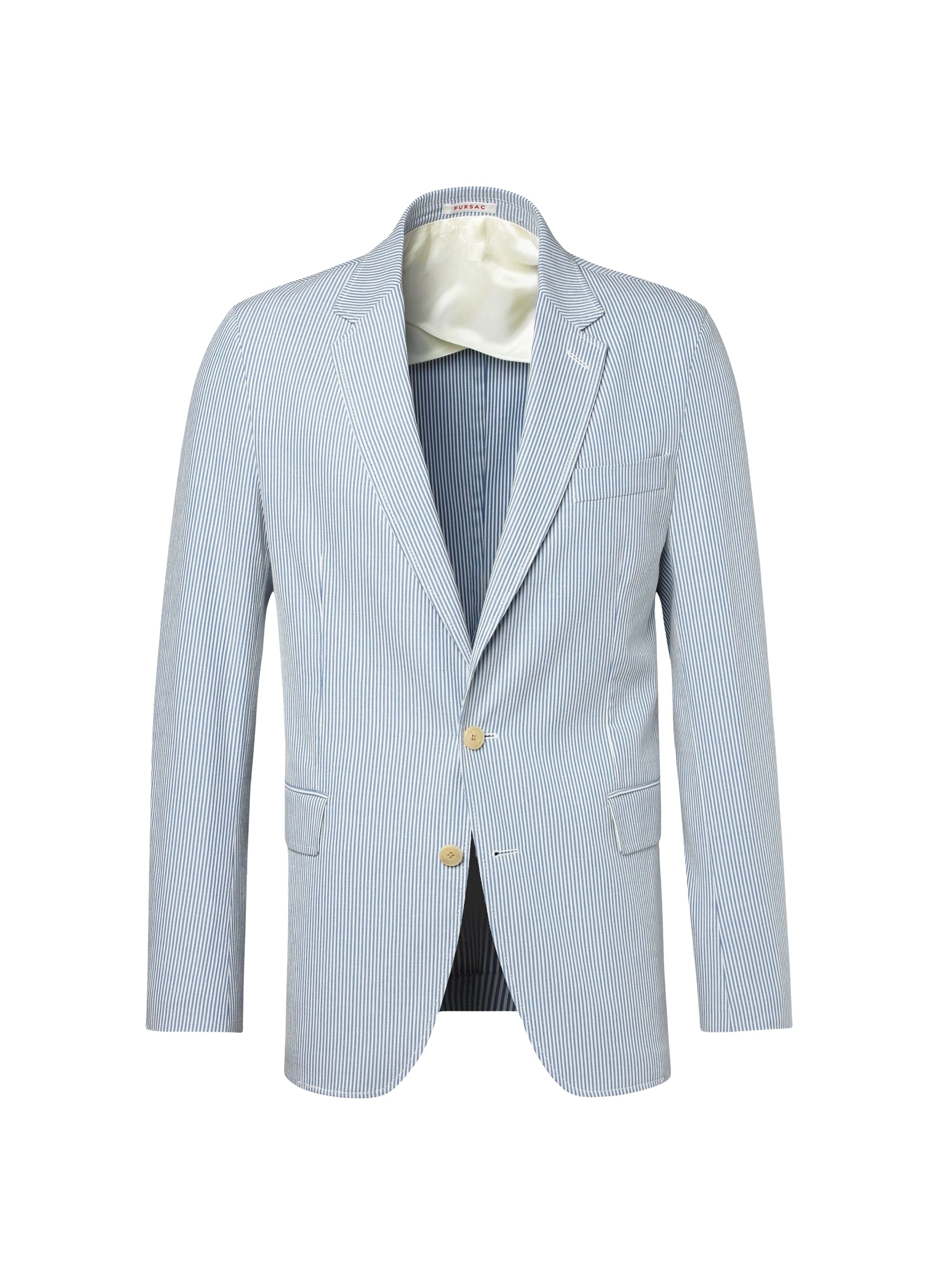 Straight jacket in striped cotton canvas - Light Blue