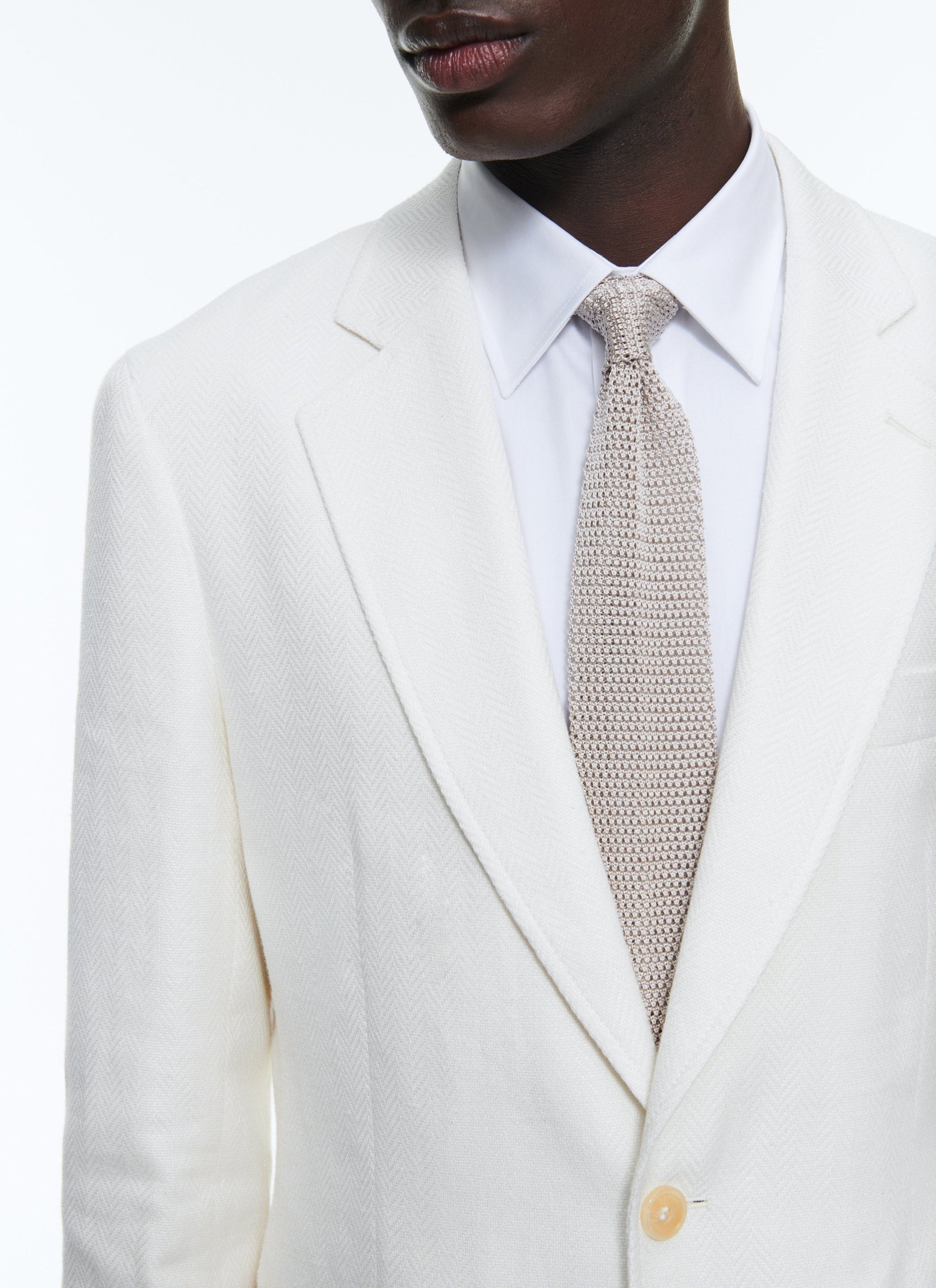 Herringbone button-down suit jacket - Ivory