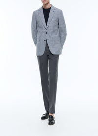 Veste droite à motif Vichy en laine - Bleu Nuit