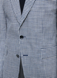 Veste droite à motif Vichy en laine - Bleu Nuit