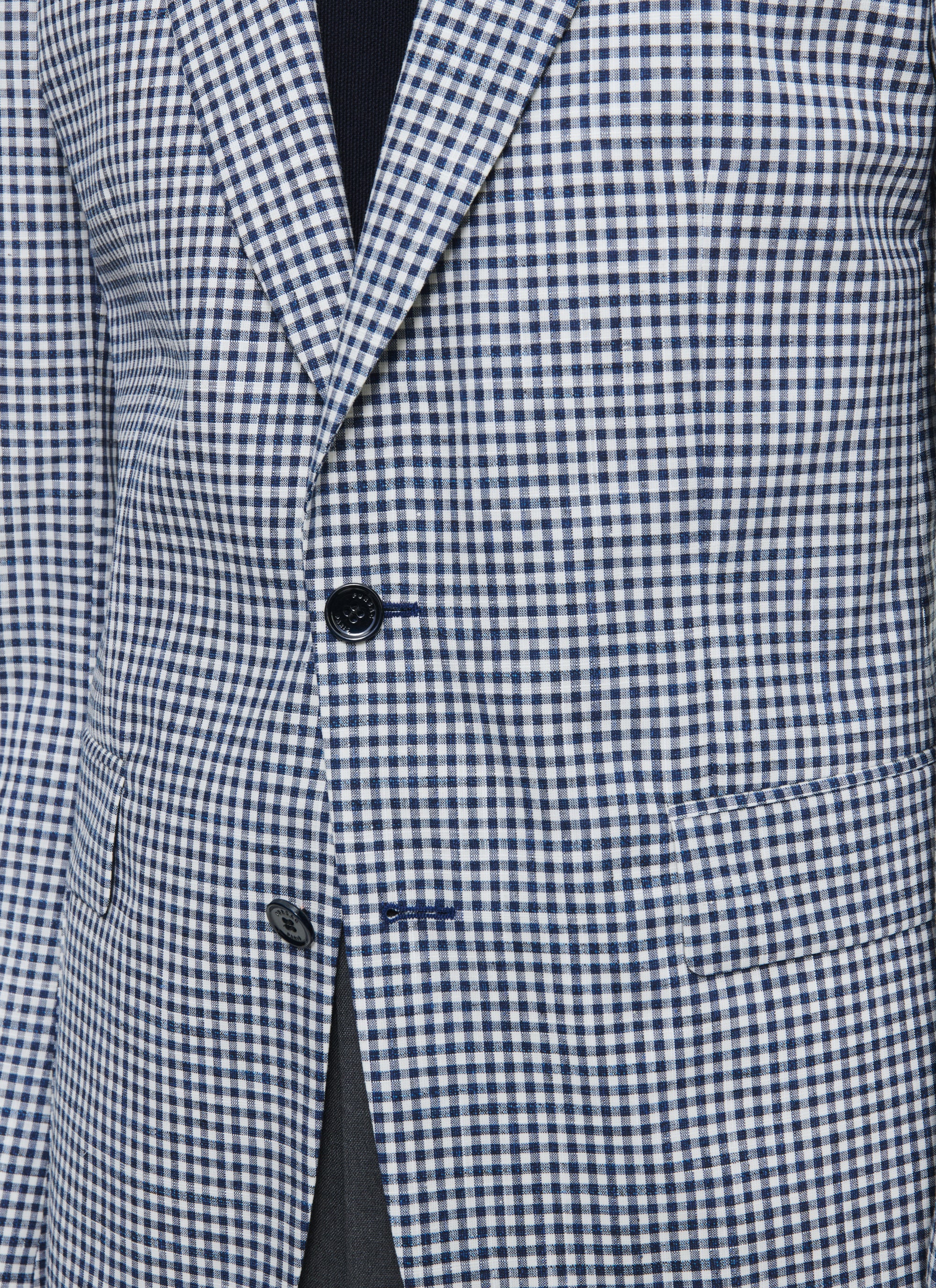 Veste droite à motif Vichy en laine - Bleu Nuit