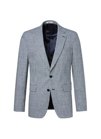 Veste droite à motif Vichy en laine - Bleu Nuit