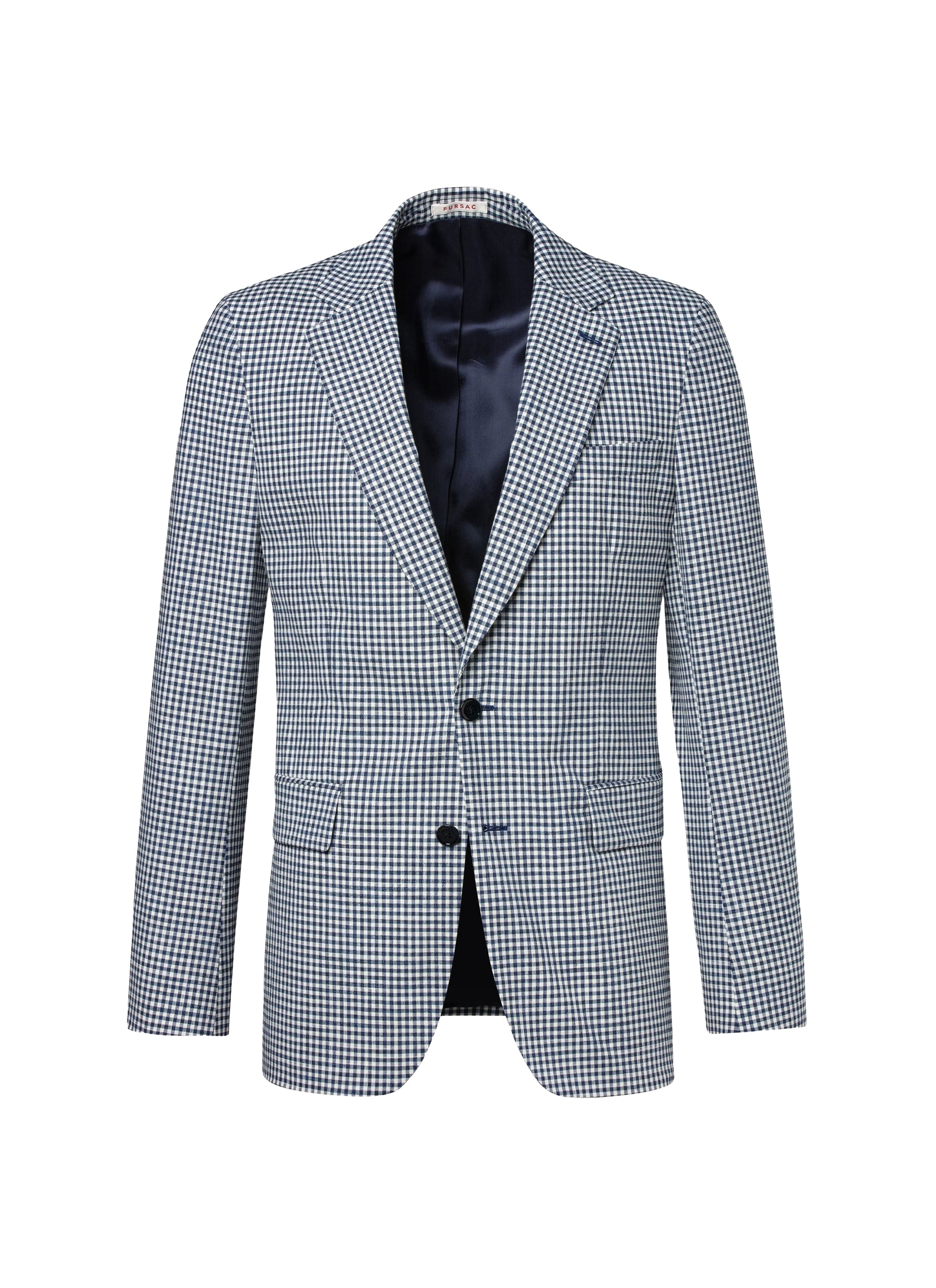 Veste droite à motif Vichy en laine - Bleu Nuit