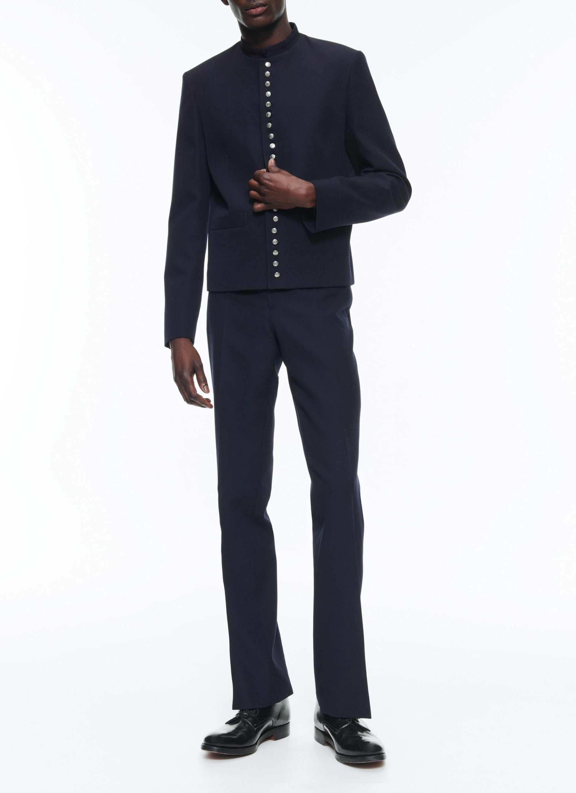 Veste à col mao en laine - Marine