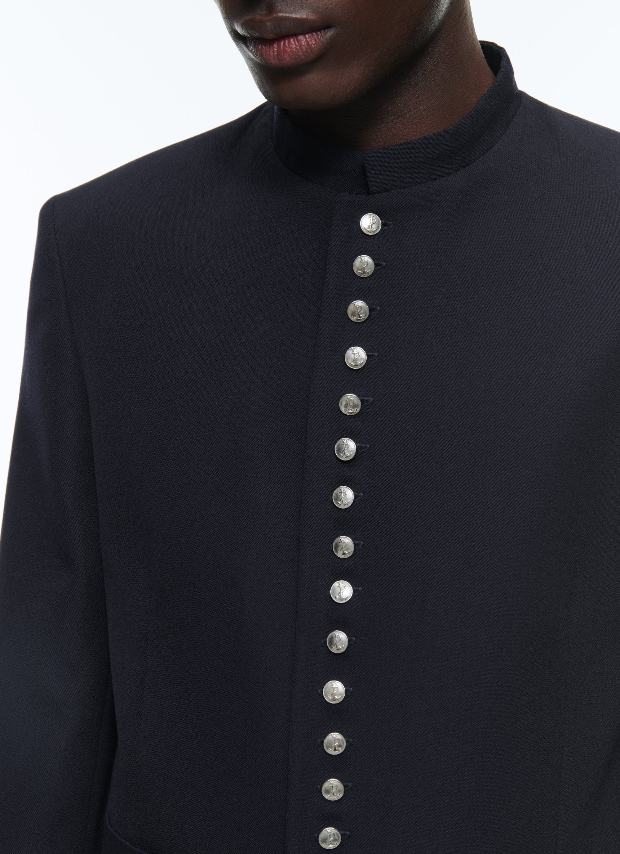 Veste à col mao en laine - Marine