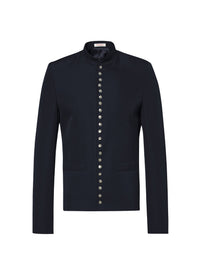 Veste à col mao en laine - Marine