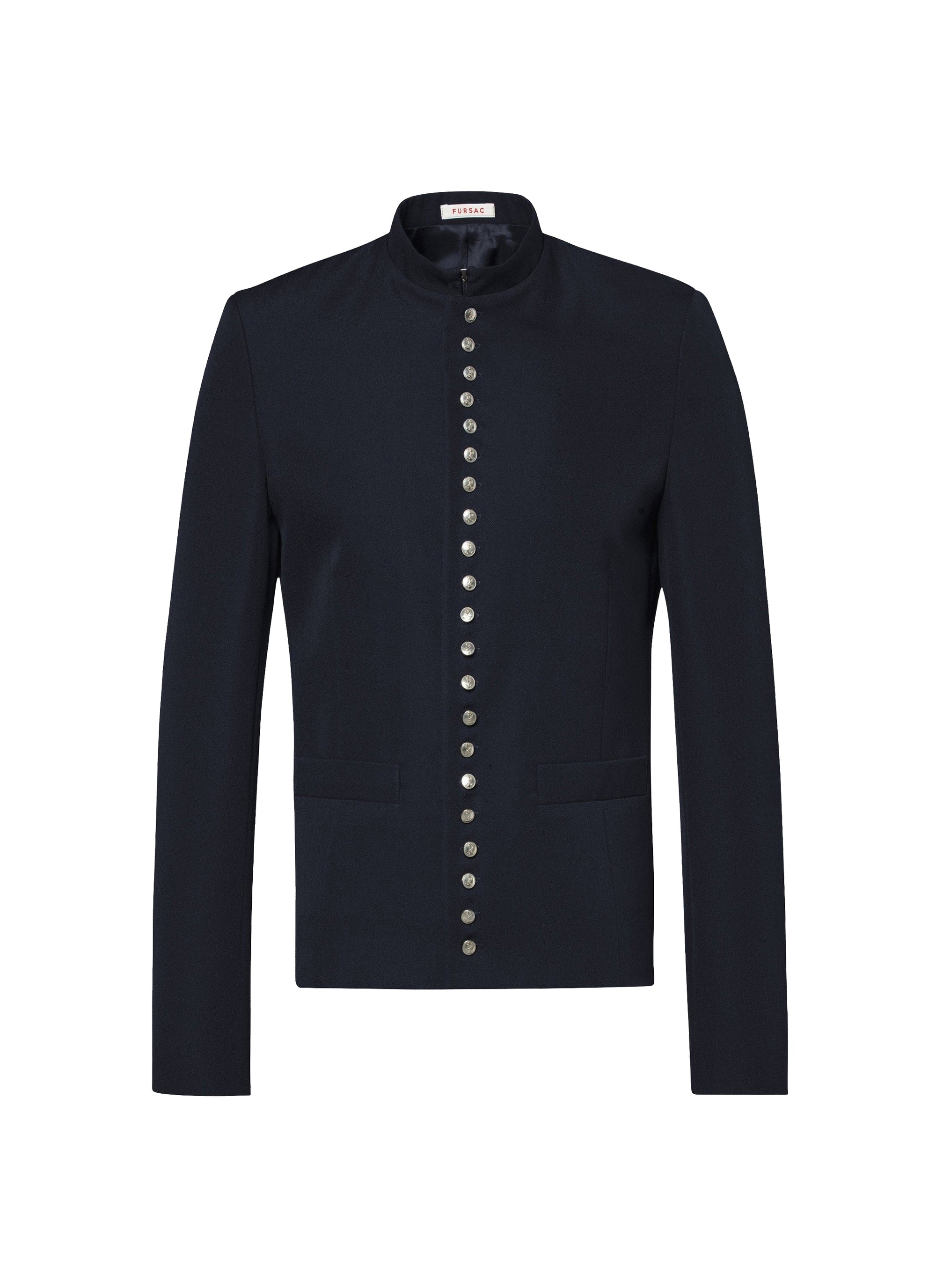 Veste à col mao en laine - Marine