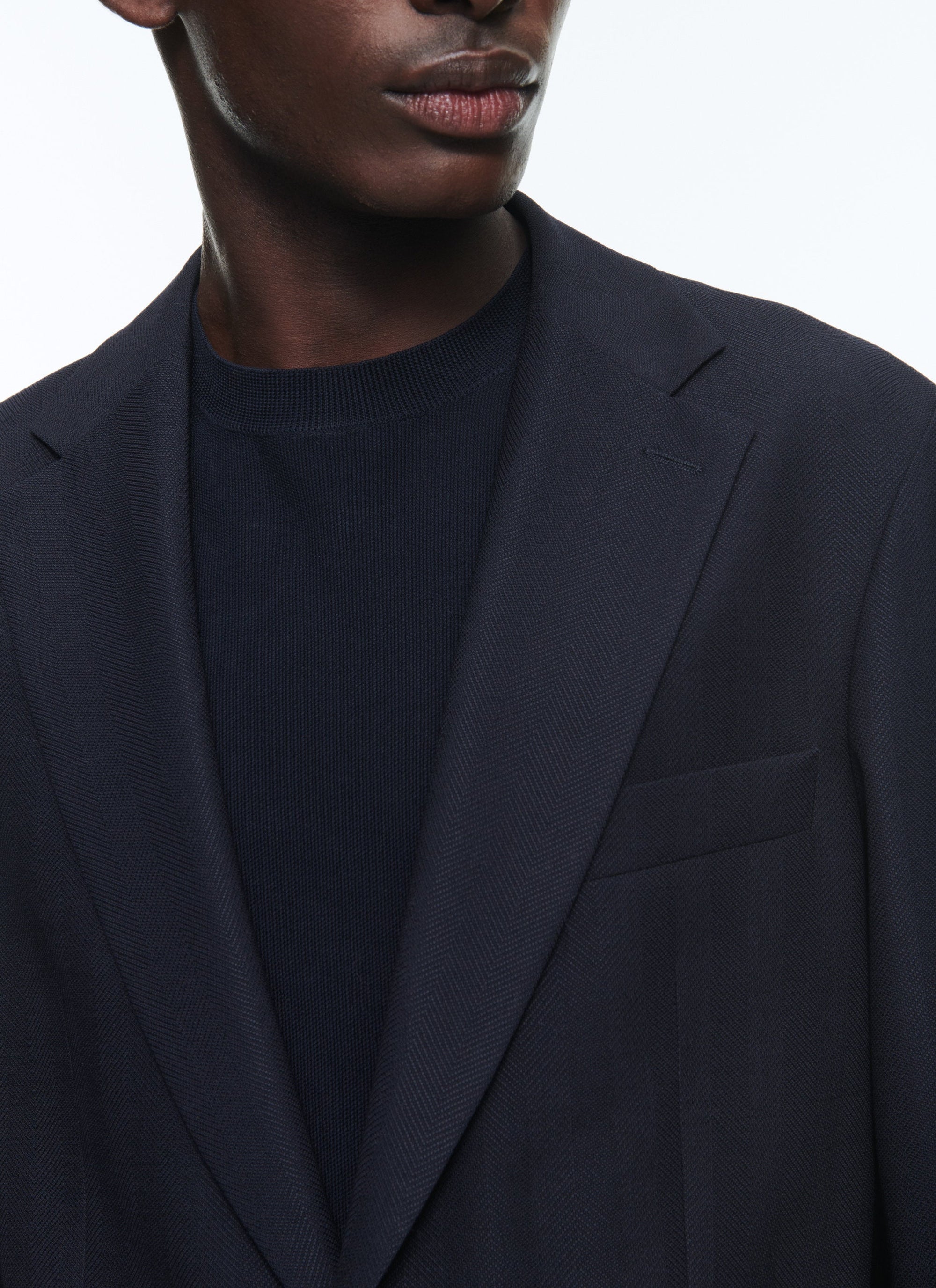 Veste de costume droite boutonnée à chevrons en laine - Marine