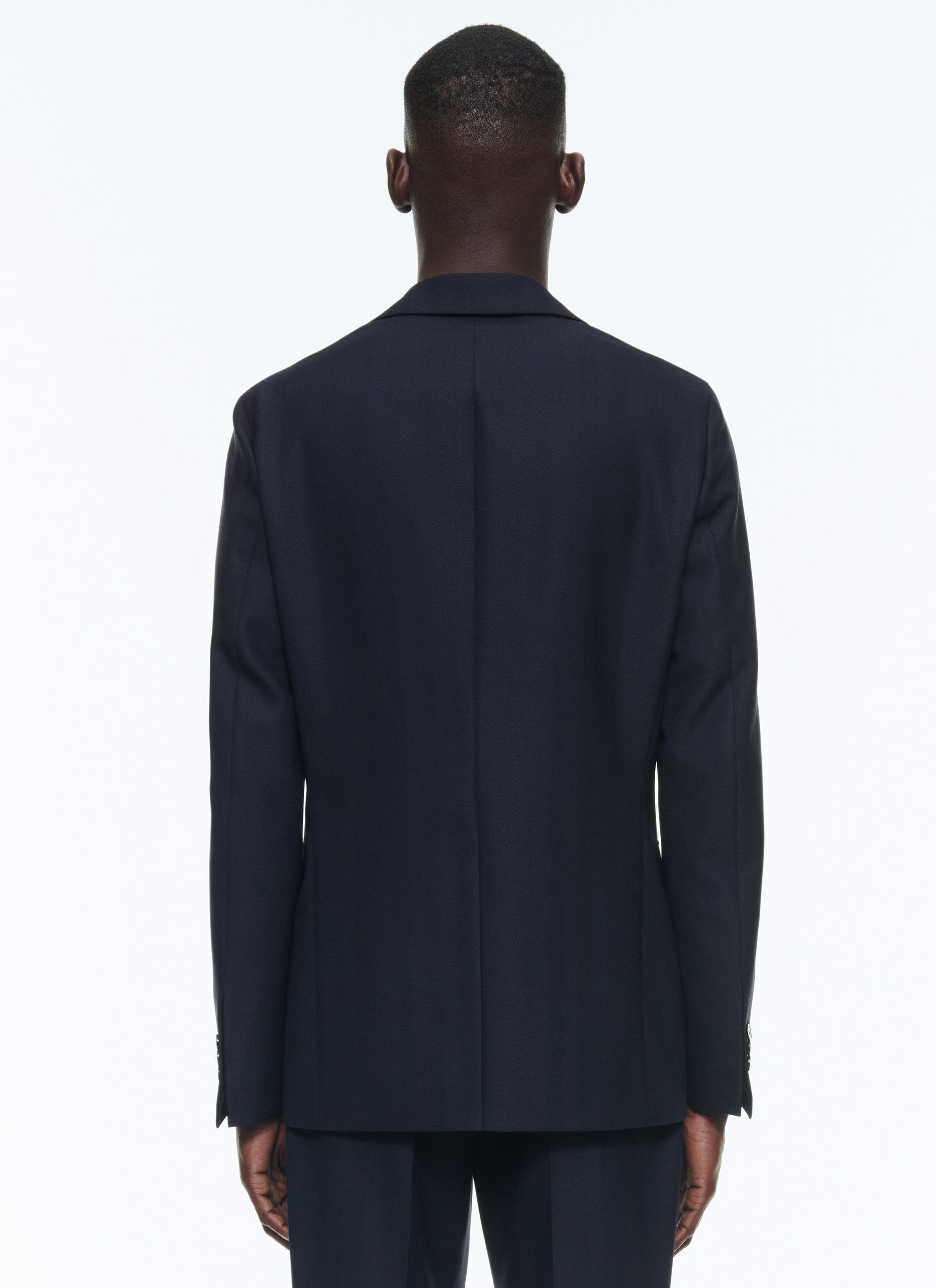 Veste de costume droite boutonnée à chevrons en laine - Marine