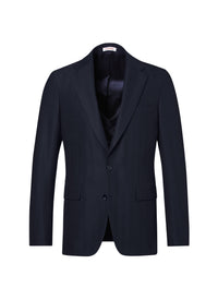 Veste de costume droite boutonnée à chevrons en laine - Marine