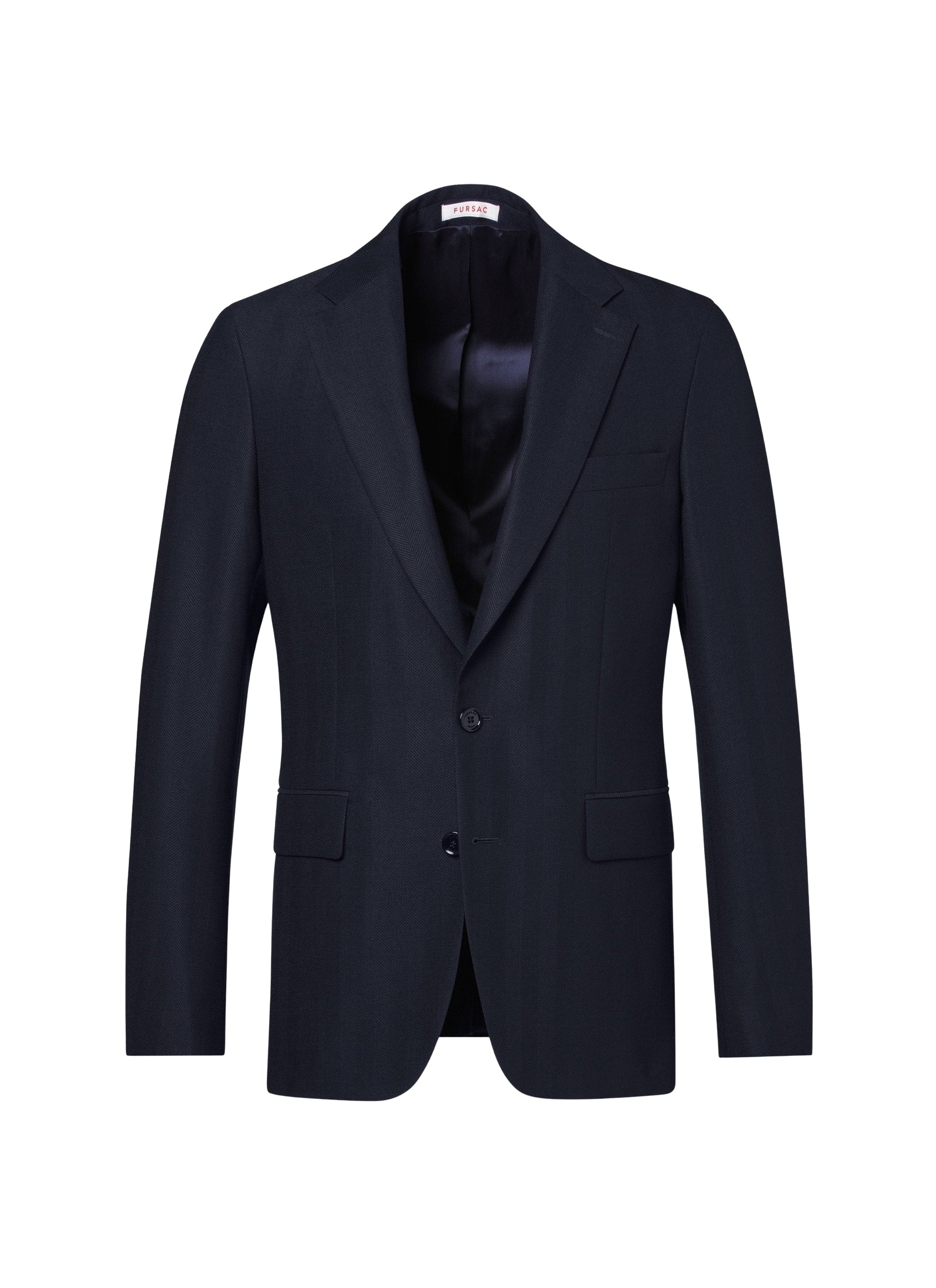 Veste de costume droite boutonnée à chevrons en laine - Marine