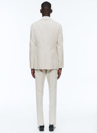 Veste de costume droite boutonnée en lin mélangé - Grège