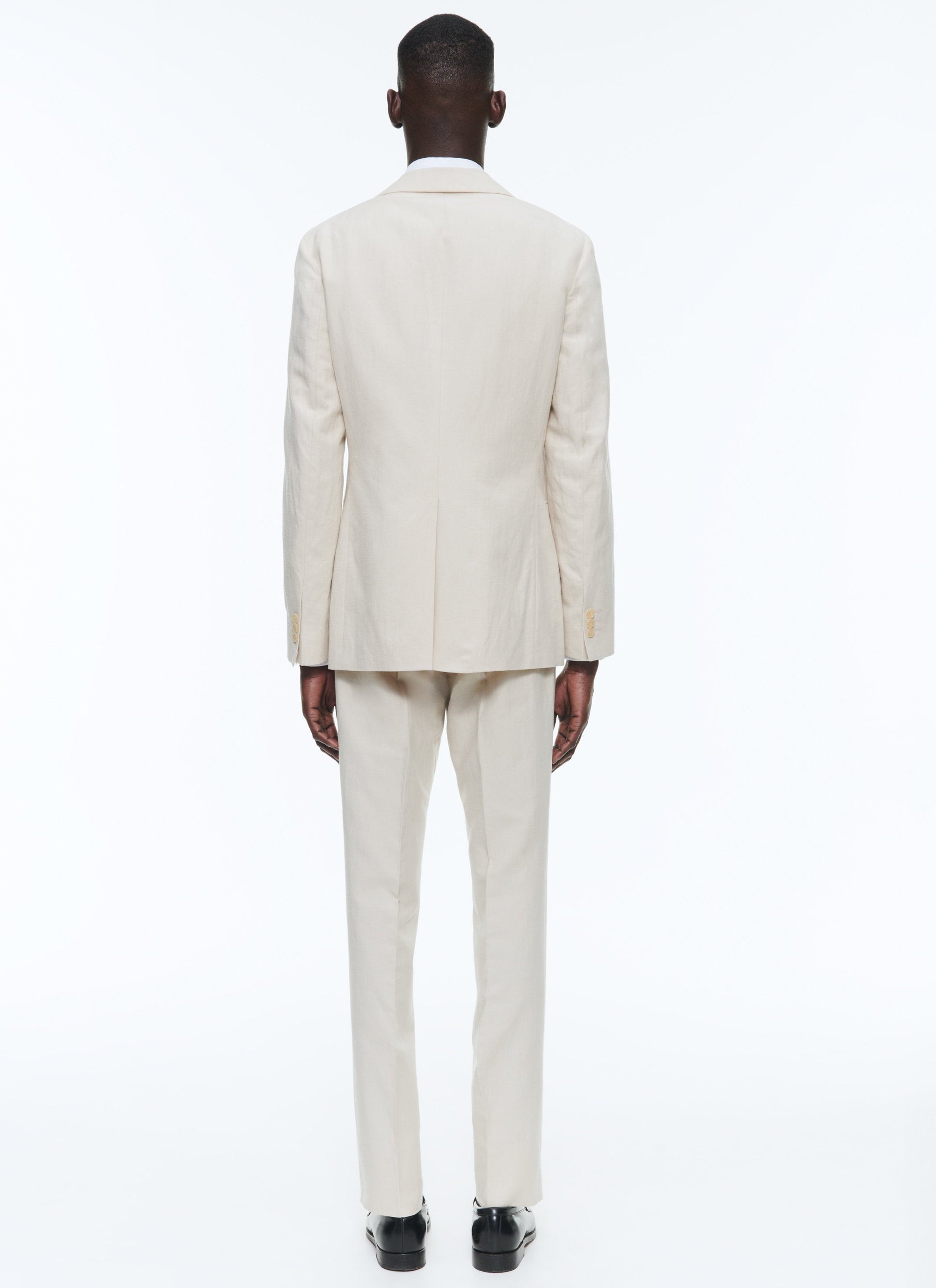 Veste de costume droite boutonnée en lin mélangé - Grège