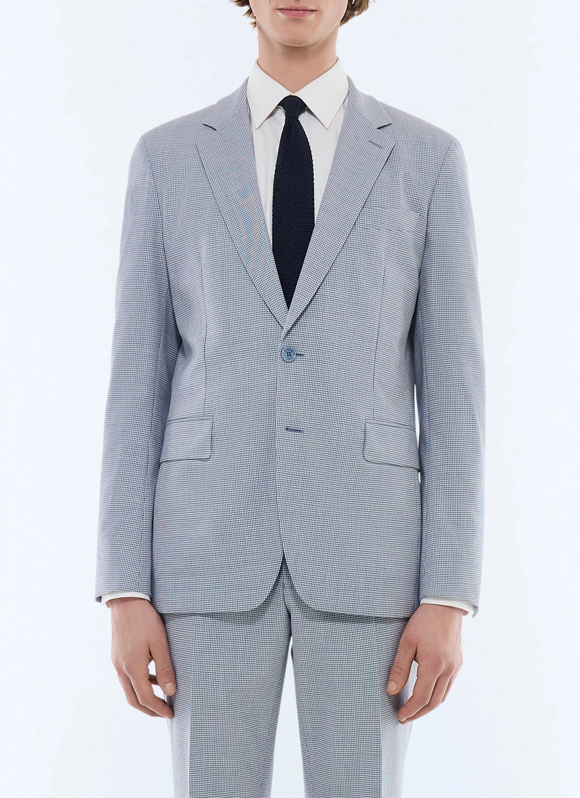 Veste de costume à 2 boutons pied de poule en laine - Bleu Layette