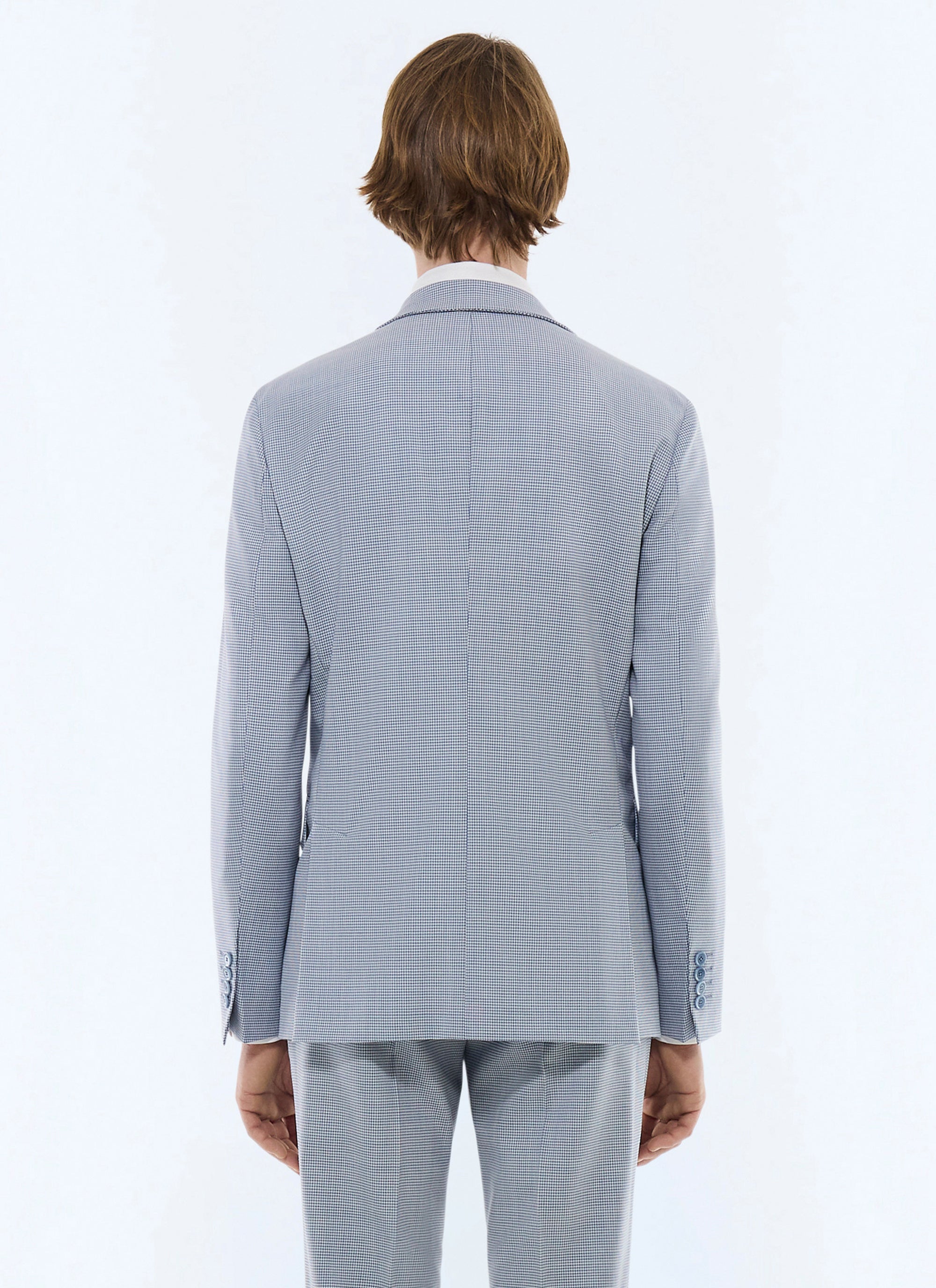 Veste de costume à 2 boutons pied de poule en laine - Bleu Layette