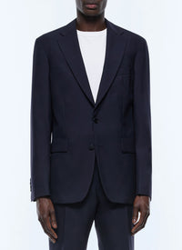 Veste de costume droite en toile souple de laine - Bleu Marine