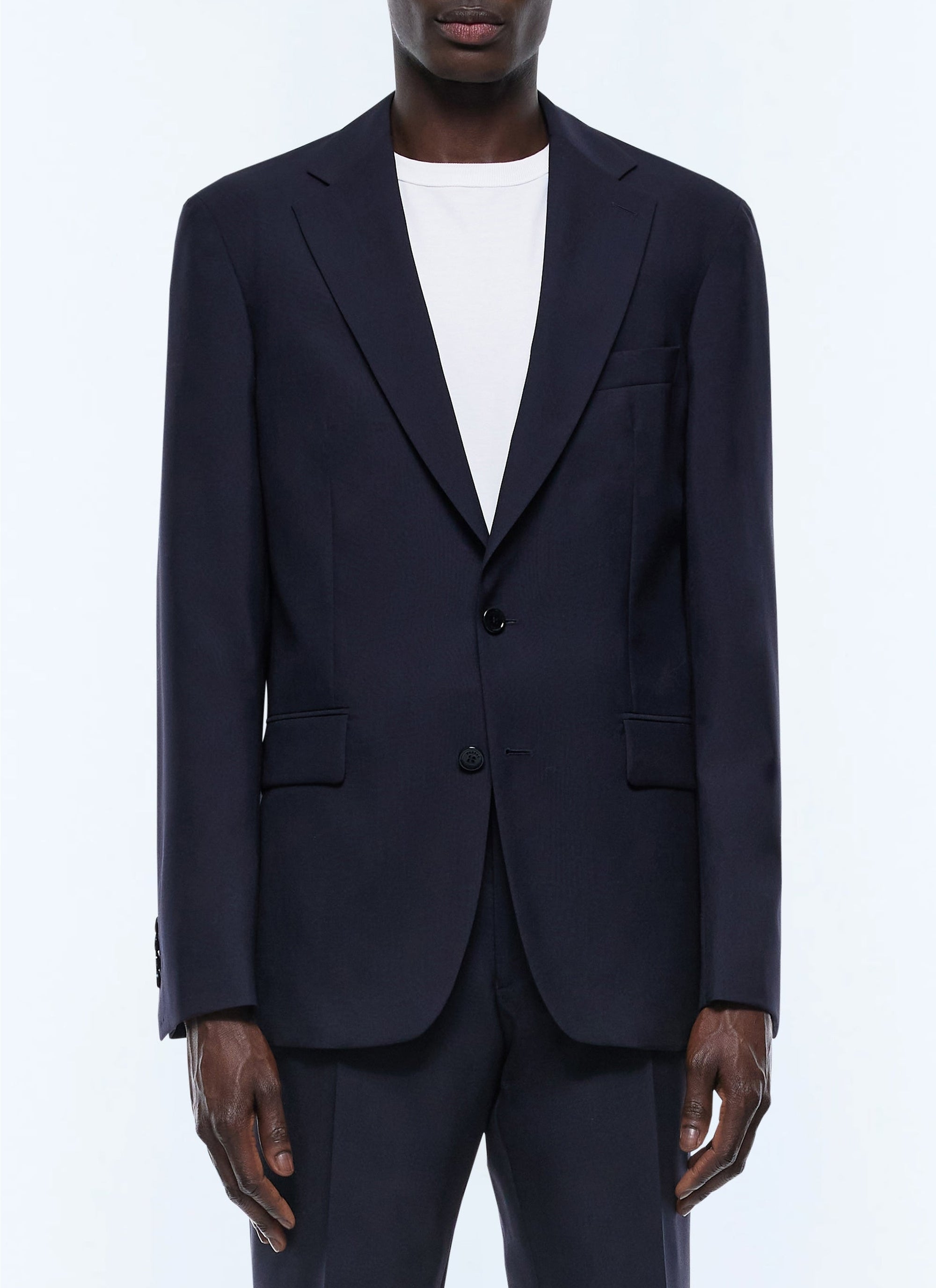 Veste de costume droite en toile souple de laine - Bleu Marine