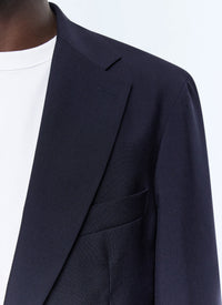 Veste de costume droite en toile souple de laine - Bleu Marine