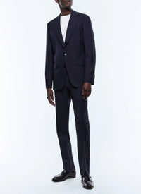 Veste de costume droite en toile souple de laine - Bleu Marine