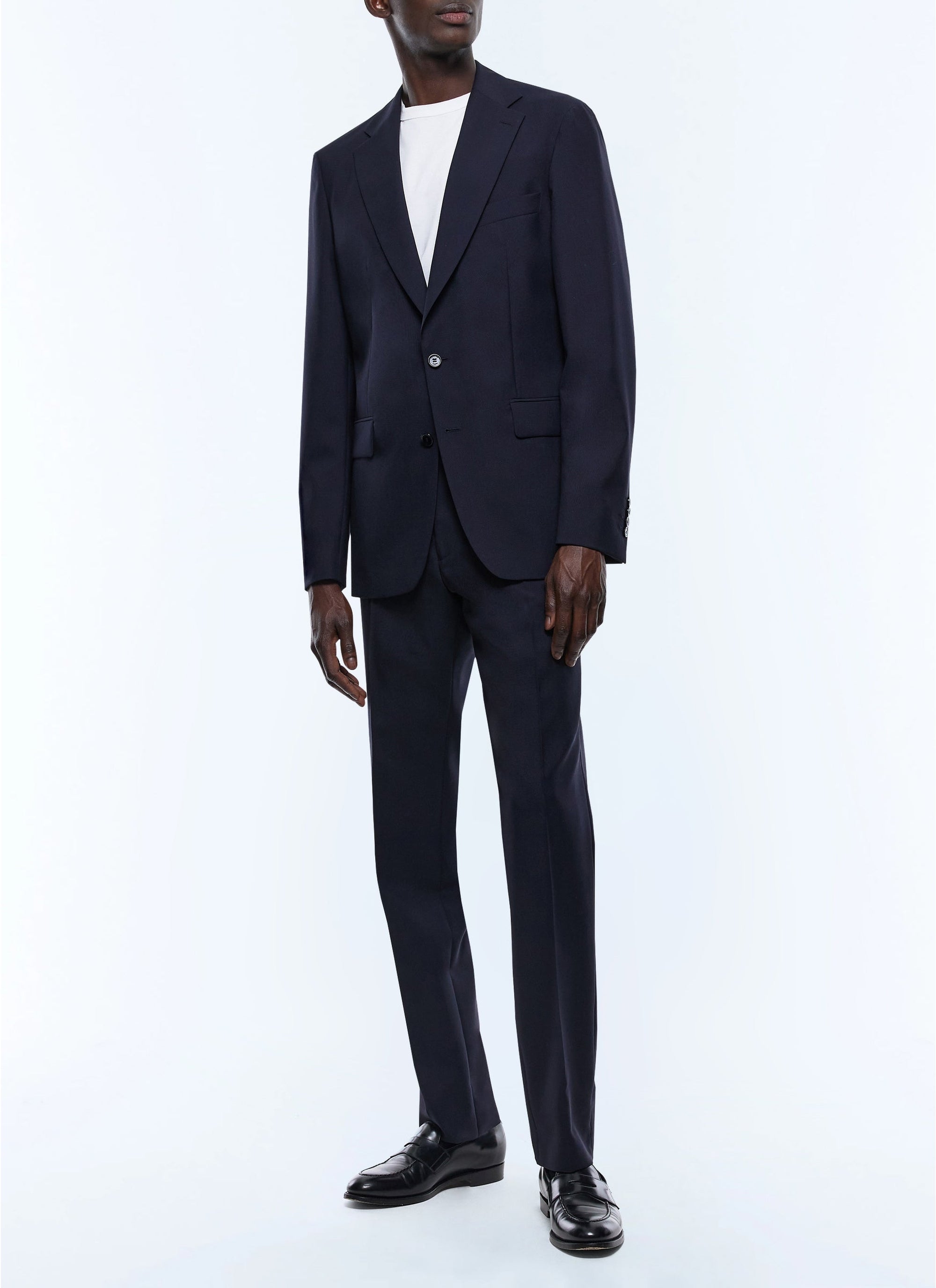 Veste de costume droite en toile souple de laine - Bleu Marine