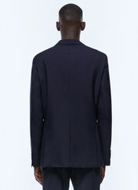Veste de costume droite en toile souple de laine - Bleu Marine