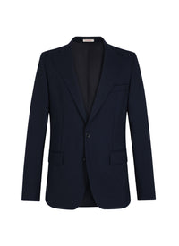 Veste de costume droite en toile souple de laine - Bleu Marine