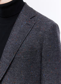 Veste droite en tweed de laine mouchetée multicolore - Anthracite