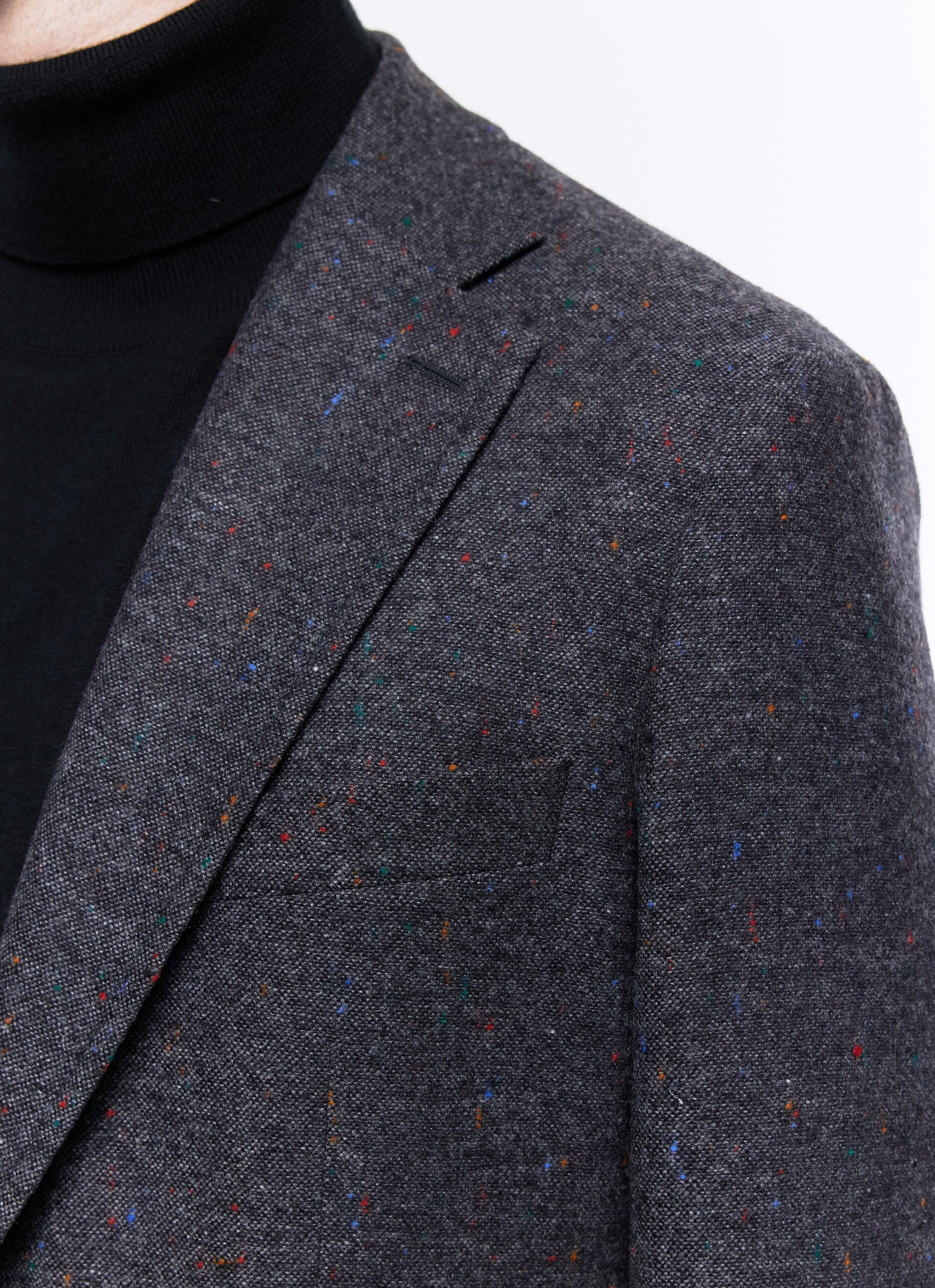 Veste droite en tweed de laine mouchetée multicolore - Anthracite