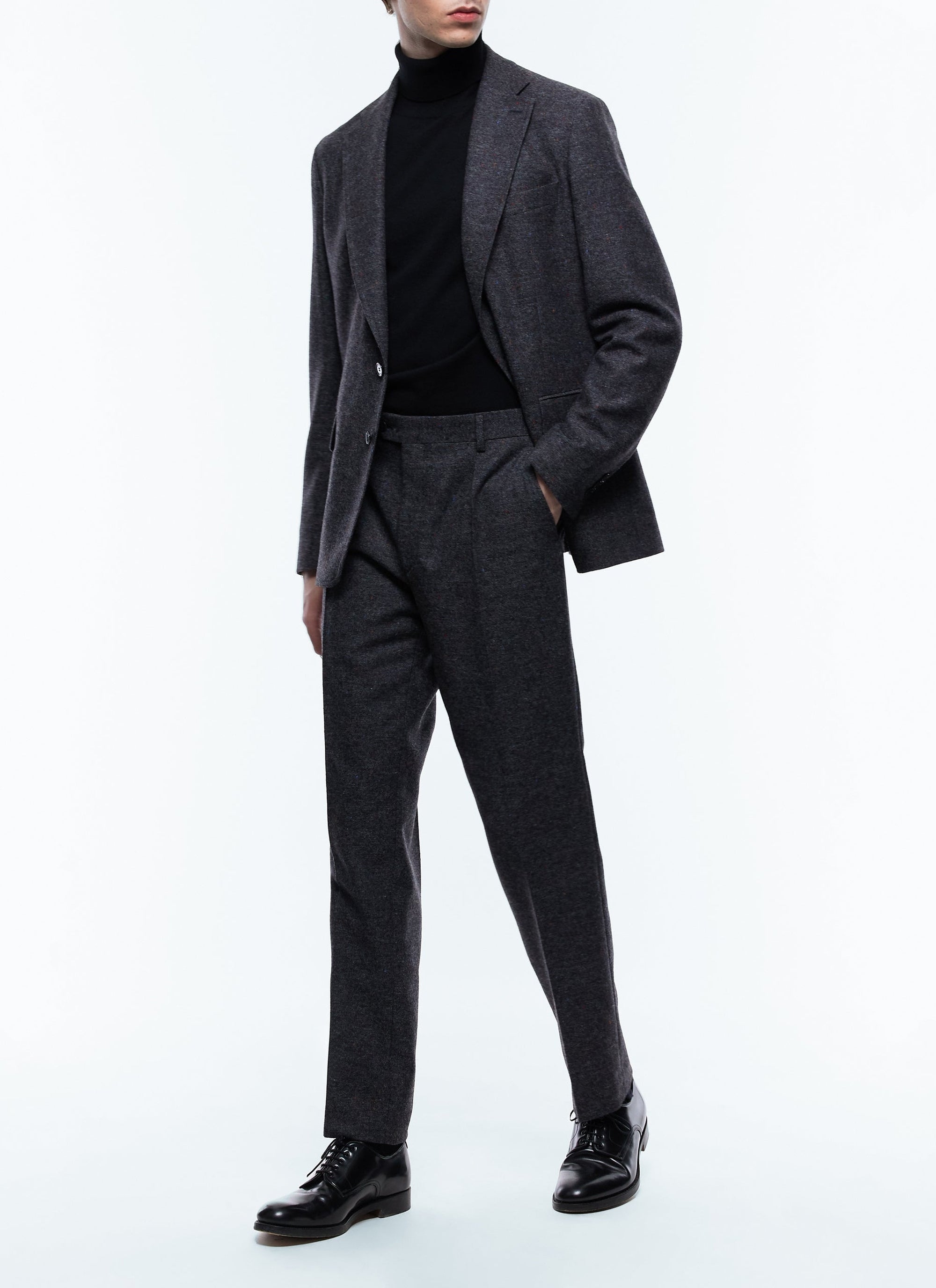 Veste droite en tweed de laine mouchetée multicolore - Anthracite