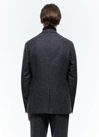 Veste droite en tweed de laine mouchetée multicolore - Anthracite