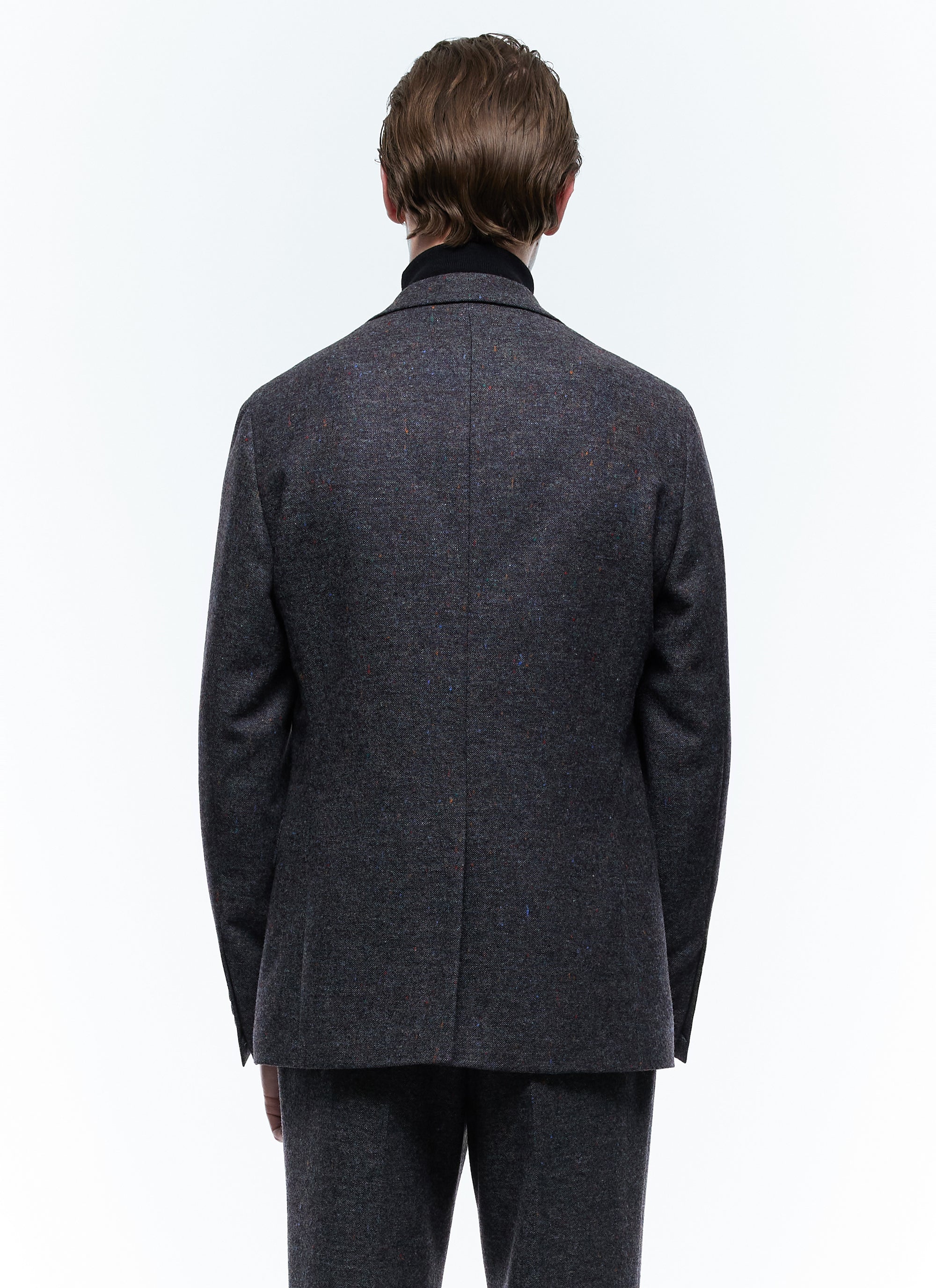 Veste droite en tweed de laine mouchetée multicolore - Anthracite
