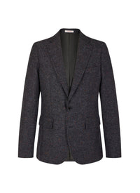 Veste droite en tweed de laine mouchetée multicolore - Anthracite