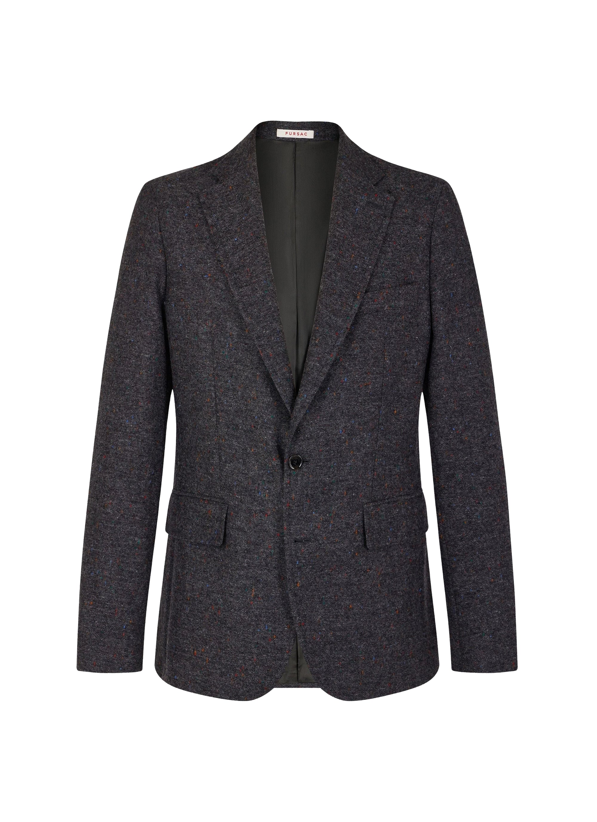 Veste droite en tweed de laine mouchetée multicolore - Anthracite