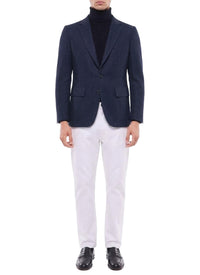 Blazer droite à chevrons en laine mélangée - Marine