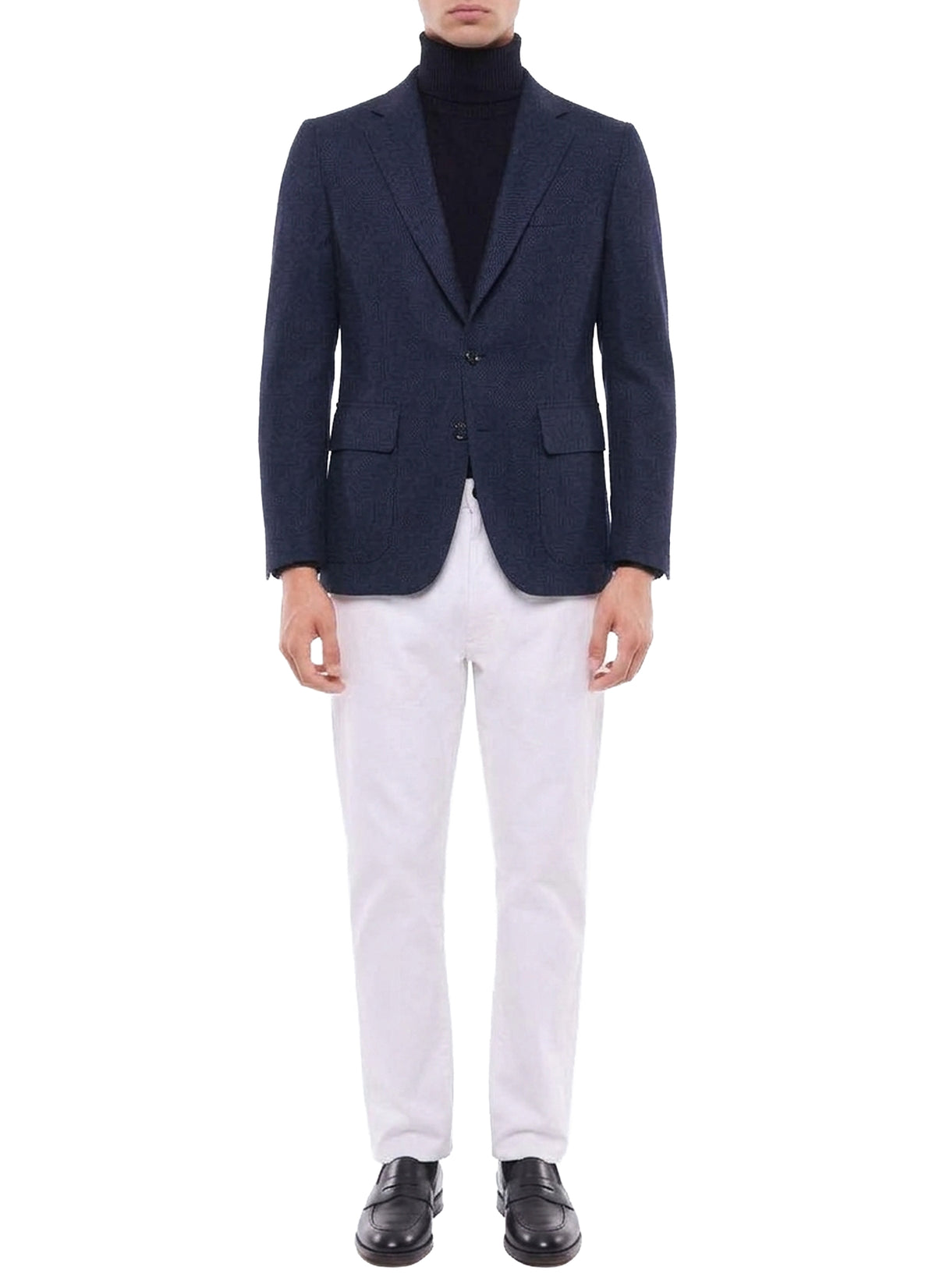 Blazer droite à chevrons en laine mélangée - Marine