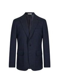 Veste droite à chevrons en laine mélangée - Bleu Marine