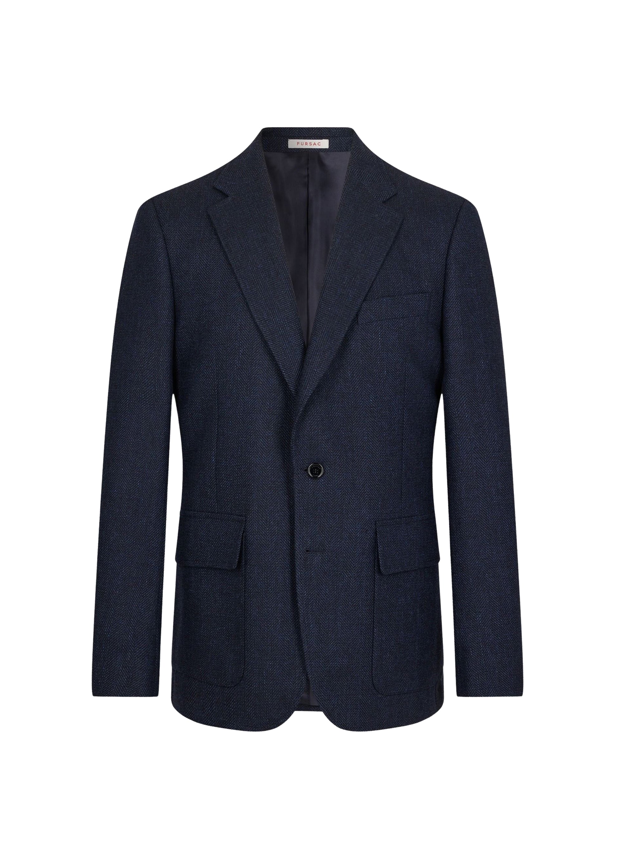 Veste droite à chevrons en laine mélangée - Bleu Marine