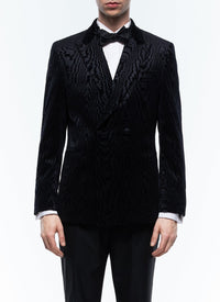 Veste de smoking croisée en velours à motif moiré - Noir