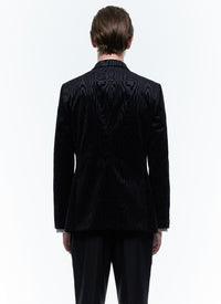 Veste de smoking croisée en velours à motif moiré - Noir