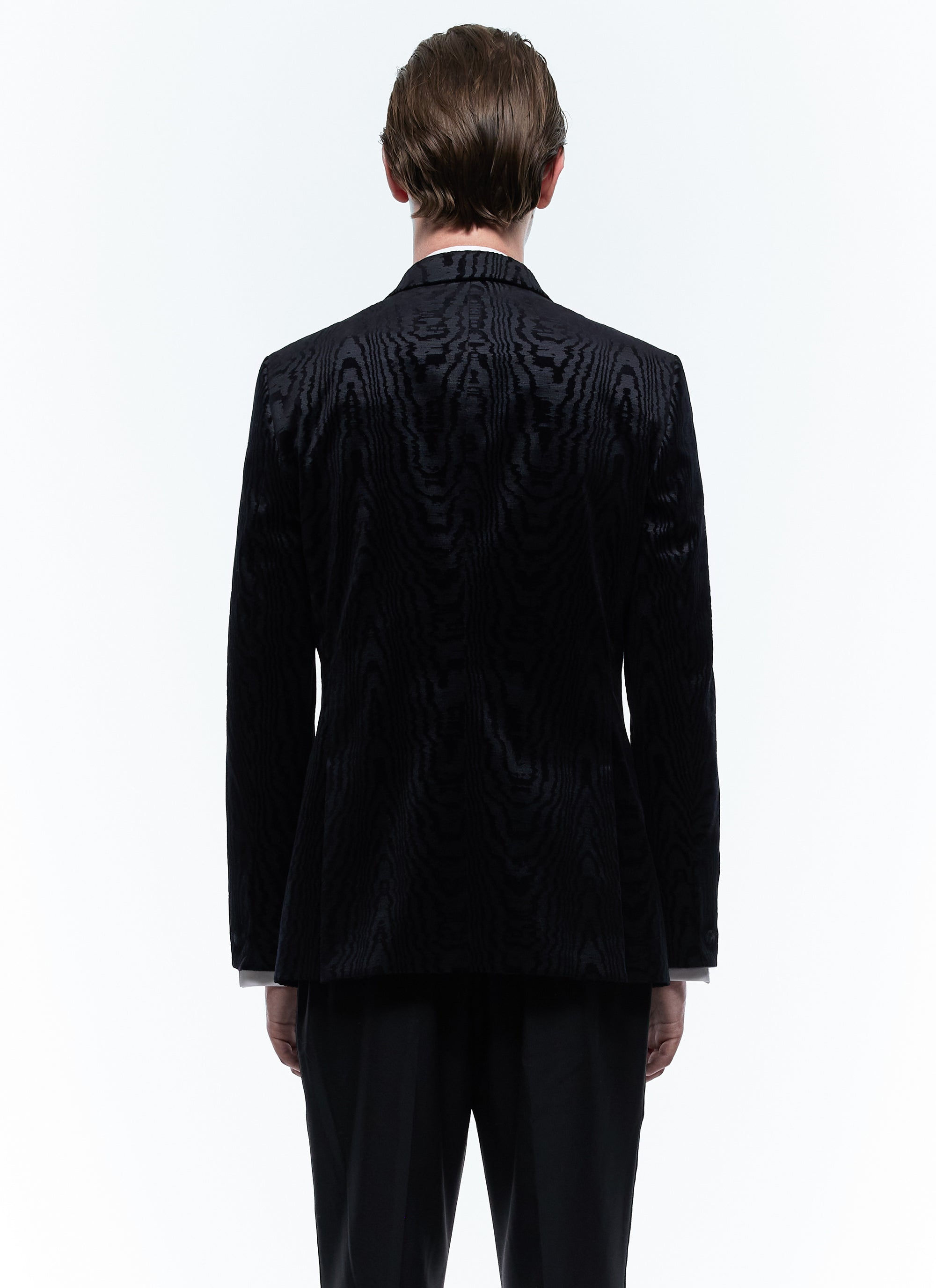 Veste de smoking croisée en velours à motif moiré - Noir
